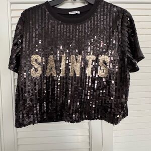 Saints Sequin Black Crop Top